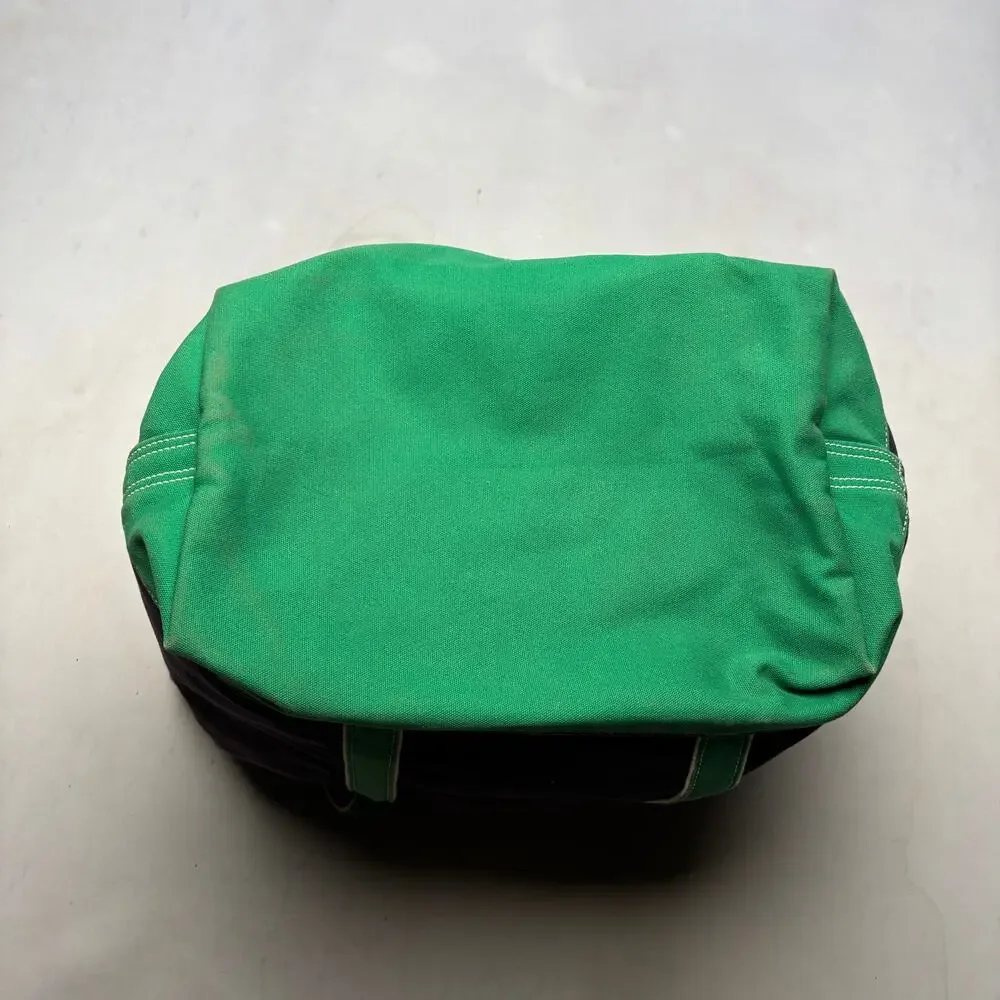 Lands End Black Green Canvas Zip Boat Tote Bag Embroidered Meyer 17x26